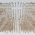 Modern Radiating Chandelier Design With Wooden Rods And Golden Decorative Balls