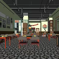 Elegant Restaurant Interior With Green Walls Black White Checkered Floors And Wooden Tables