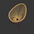 Modern Minimalist Rattan Woven Leisure Chair With Oval Shape And Black Metal Frame