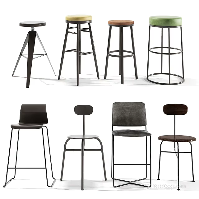 Modern Minimalist Bar Stools With Metal Frames And Various Backrest Designs 3d model 