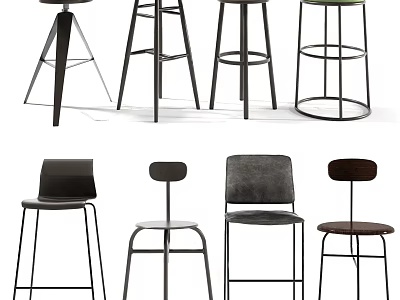 Modern Minimalist Bar Stools With Metal Frames And Various Backrest Designs 3d model