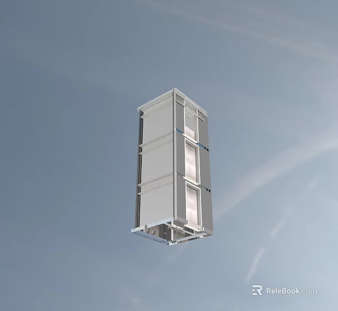 Contemporary Elevator Structure Featuring Glass Panels And Stainless Steel Frames 3d model