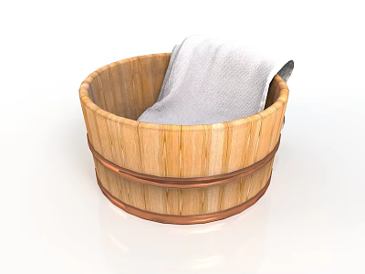 Natural Wooden Basin With Soft White Towel For Bathroom Daily Use 3d model