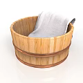 Natural Wooden Basin With Soft White Towel For Bathroom Daily Use