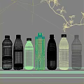 Various Brands of Bottled Water Displayed on Table with Clear Bottles and Labels