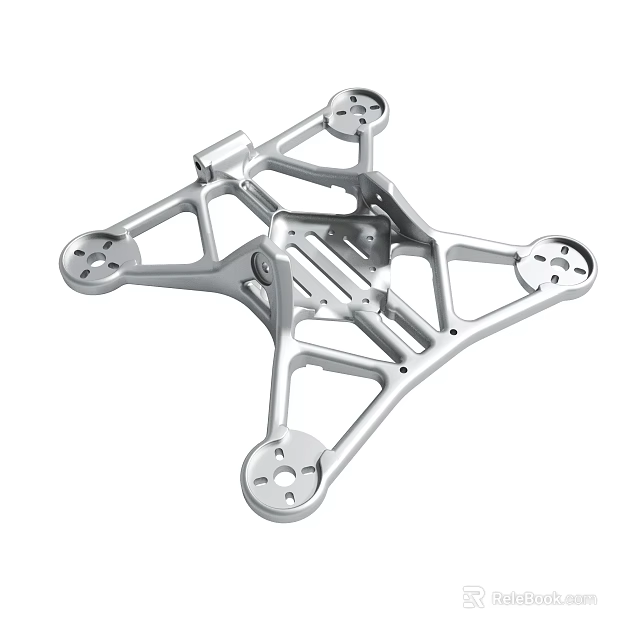 Silver Metal Drone Frame With Multi Arm Structure And Mounting Holes 3d model