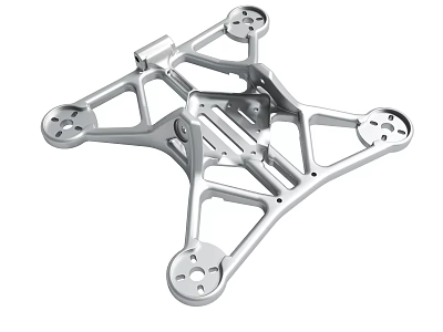 Silver Metal Drone Frame With Multi Arm Structure And Mounting Holes 3d model
