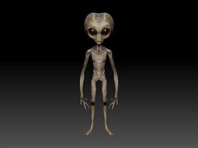 Man in Alien Costume with Large Eyes and Slender Body on Black Background 3d model