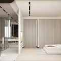 Modern Hotel Guest Room Interior With Sofa Round Coffee Table TV And Decorative Wall