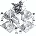 Elegant Gray Dinnerware Set With Silver Cutlery Glassware Candle Holders And Flower Vase