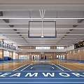 Modern Basketball Gym Interior With Hoops Wooden Floor Teamwork And Scoreboard