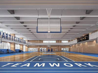 Modern Basketball Gym Interior With Hoops Wooden Floor Teamwork And Scoreboard 3d model