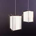 Two Modern Pendant Lights With Metal Frame And White Rectangular Shades Hanging In Contemporary Interior