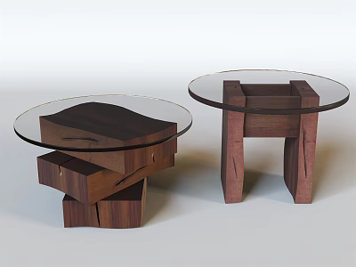 Modern Coffee Tables With Glass Top And Geometric Wooden Base Design Structure 3d model
