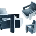 Blue Modern Single Sofa with Square Armrests and Comfortable Seat Design 3d model