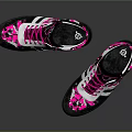 Stylish High Top Shoes with Black Pink White Camouflage Pattern and Pink Laces