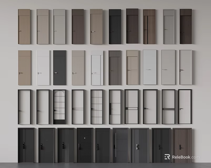 Various Door Designs in Different Colors and Panel Styles for Home Interior 3d model 