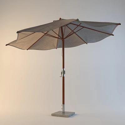 Outdoor Patio Umbrella With Wooden Frame And Light Colored Sunshade Fabric 3d model