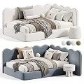 Cozy Upholstered Sofa Bed Design With Soft Pillows Blanket And Ottoman