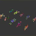 Various Colorful Toy Motorcycles With Neon Lights And Different Styles