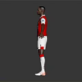 Football Player In Red And White Jersey With JVC Logo Standing In Athletic Pose