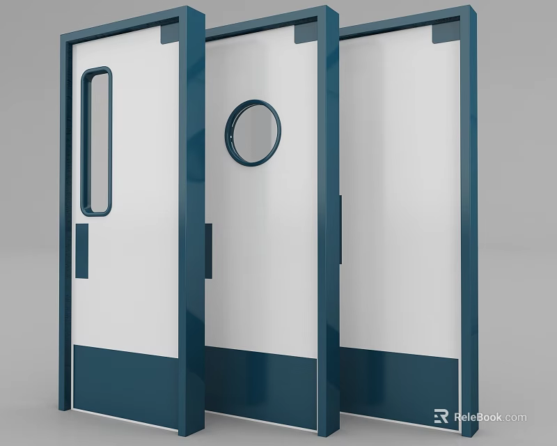 Casement Windows With White Panels Navy Blue Frames And Various Designs 3d model