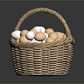Handwoven Wicker Basket Filled With Fresh White And Brown Eggs