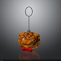 Orange Tiger Shaped Keychain With Tiger Stripes Metal Ring And Chain