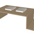 Modern Light Wood Coffee Table With Two White Rectangular Items And Minimalist Open Side Design 3d model
