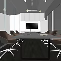 Modern Conference Room Interior Design With Long White Table Brown Chairs And City View Windows