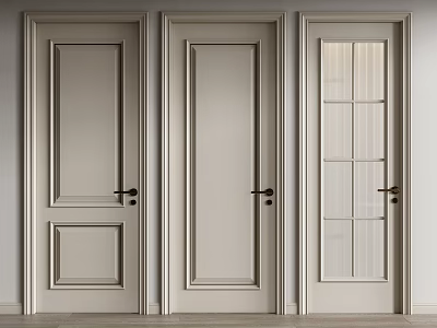 Three Different Interior Doors With Paneled And Glass Pane Designs In Light Color 3d model