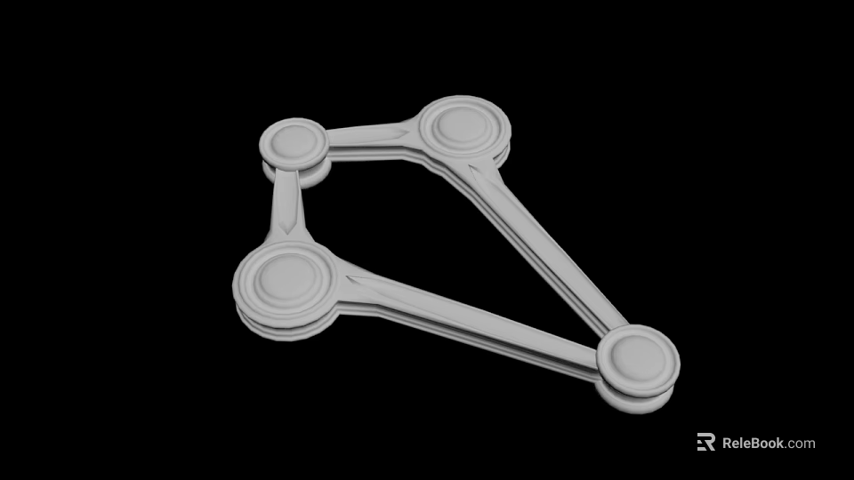 White Mechanical Part With Geometric Structure And Connected Circular Components 3D Rendering On Black Background 3d model 
