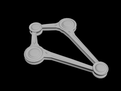White Mechanical Part With Geometric Structure And Connected Circular Components 3D Rendering On Black Background 3d model