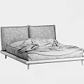 Modern Minimalist Double Bed With Gray Frame Black Bedding And Sleek Legs 3d model