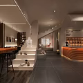Modern Bar Interior Featuring Wooden Counter Bar Stools Wine Racks And Pendant Lights
