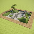 Micro Terrain Garden Design with Tree Stones Pathway Fountain and Wooden Border
