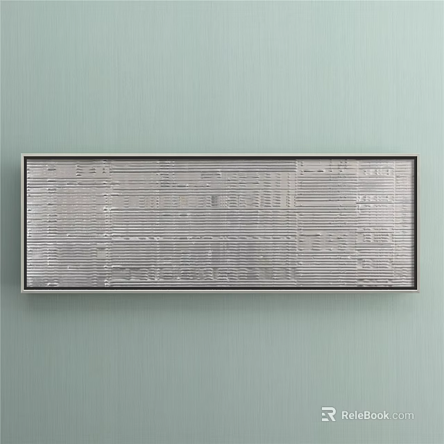 Rectangular Metallic Texture Decorative Panel On Light Green Wall With Fine Lines 3d model 