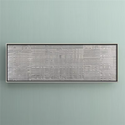 Rectangular Metallic Texture Decorative Panel On Light Green Wall With Fine Lines 3d model