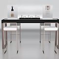 Modern Display Shelf With Black Counter Metal Frame White Stools And Cosmetic Products