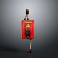 Red Electrical Control Unit With Danger Warning Sign Button And Connected Wires
