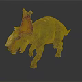 Colorful Ceratopsian Dinosaur With Red Crested Horns Green Body White Stripes And Open Mouth