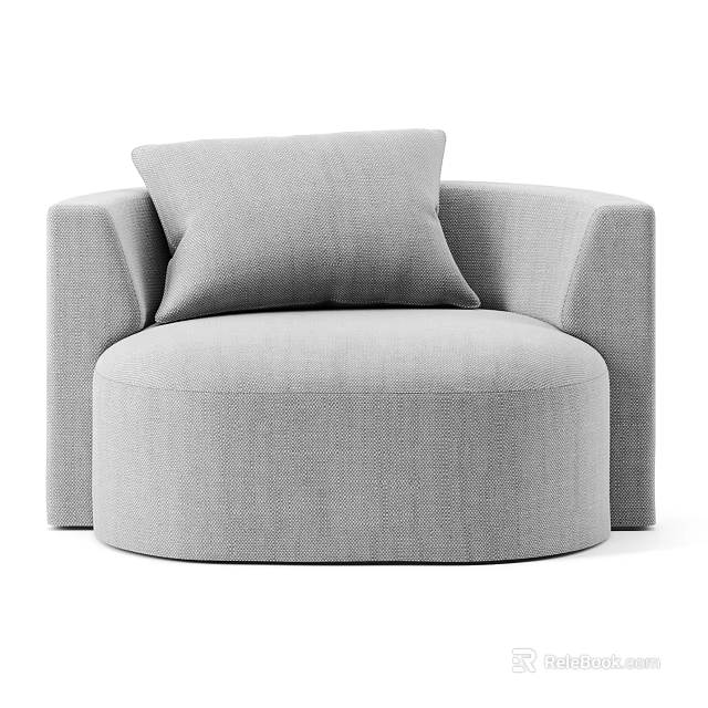 Gray Fabric Single Sofa With Modern Round Design And Comfortable Pillow 3d model