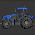 Blue Agricultural Tractor With Large Tires Cab And Orange Warning Lights