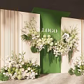 Elegant Wedding Backdrop Design With Green Panel Logo And Floral Decorations 3d model