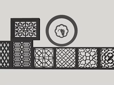 Traditional Chinese Carved Lattice Windows Design Featuring Various Intricate Patterns And Shapes 3d model