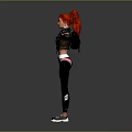 Red Haired Character In Black Leather Jacket Black Leggings White Shoes Arms Outstretched