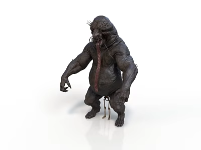 horror style monster goblin monster monster humanoid creature dark gray skin yellow eyes long tongue thick arm bone leg 3d model
