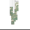 Green Landscape Style Hanging Decoration Composed Of Rectangular Panels On White Wall