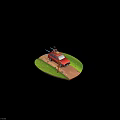 Red Car On Dirt Road With Road Sign Grass Flowers And Roof Luggage