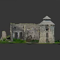 Detailed Castle Ruin Model With Weathered Stone Walls And Green Grass